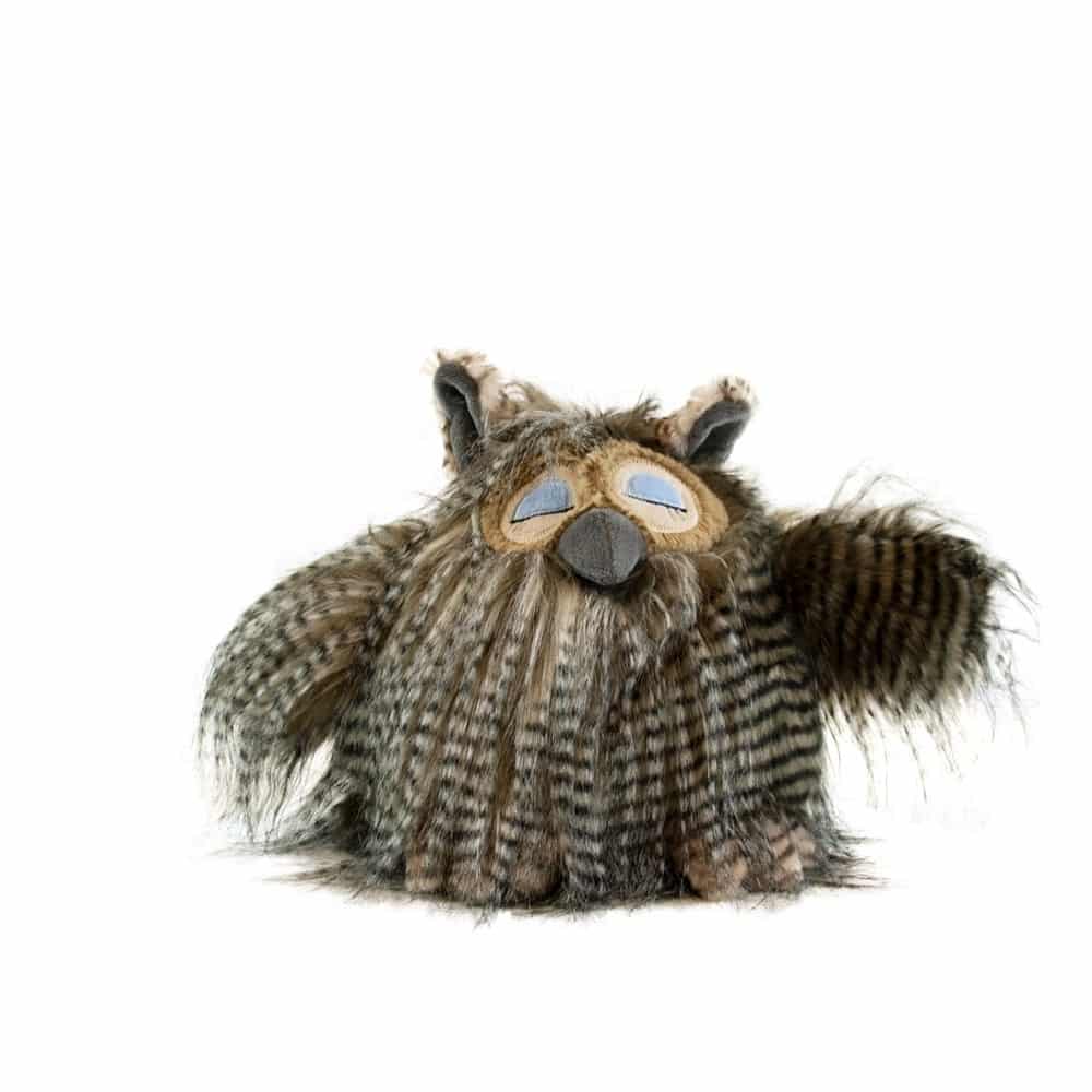 knuffel - langhaar uil 18 cm hoog - een knuffel in coronatijd!