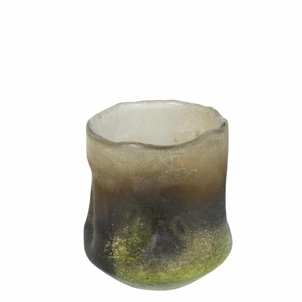 Waxinelichthouder van Handgeblazen Glas Olijfgroen (10,5 x 9,5 cm)