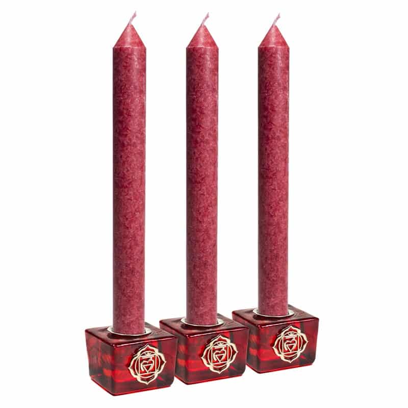 Wortelchakra Kubus Kaarshouders + Kaarsen (Set van 3)