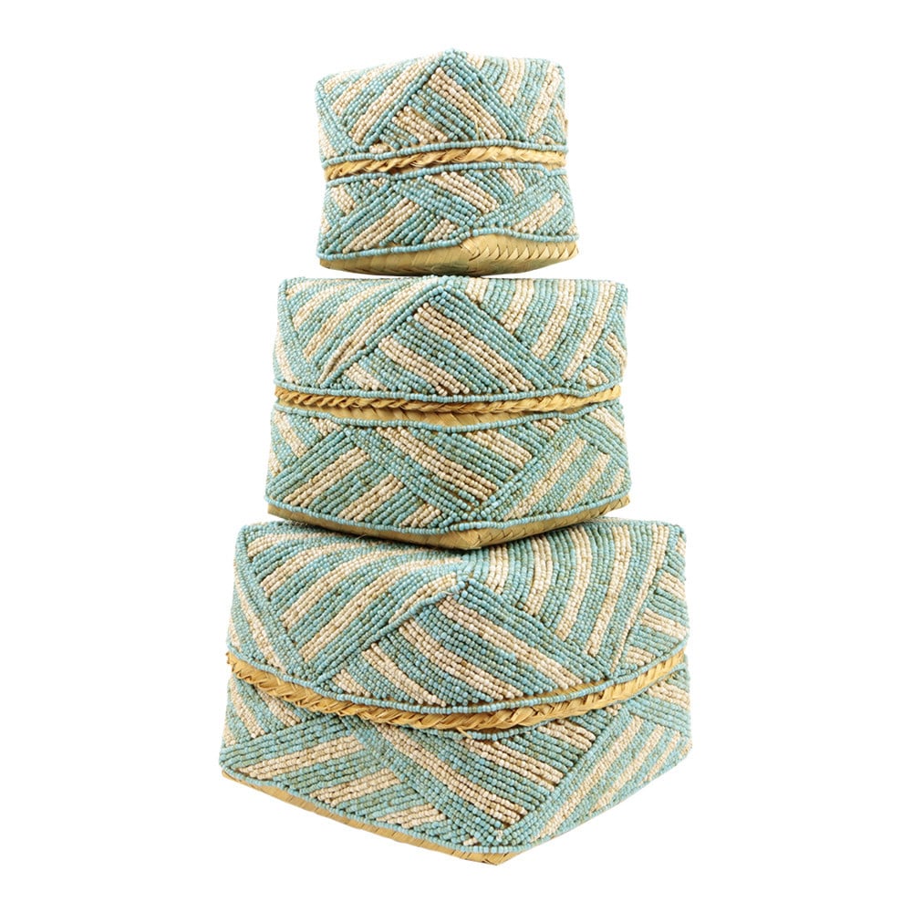 Manden met Strepen van Blauw Witte Kralen (Set van 3)