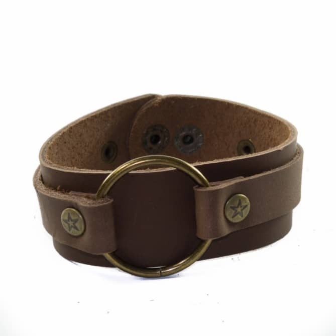 Leren Armband met Koperen Ring Handgemaakt (18,5-19,5 cm)
