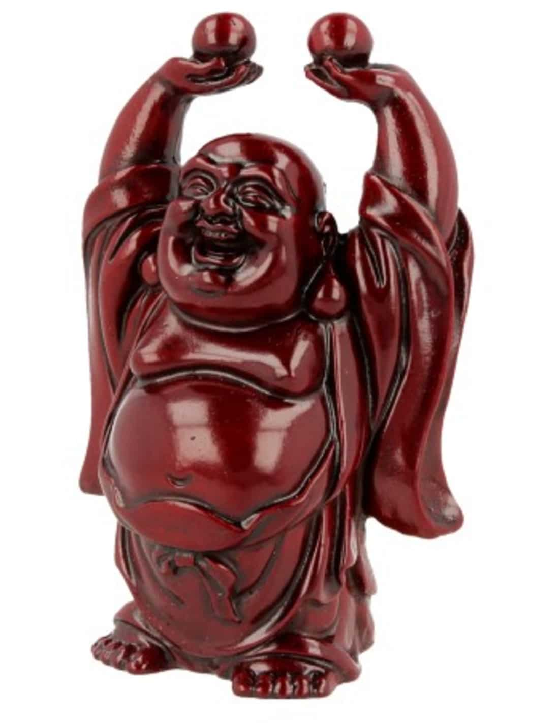 Boeddha Rood met Bollen hoog in Hand (9 cm)