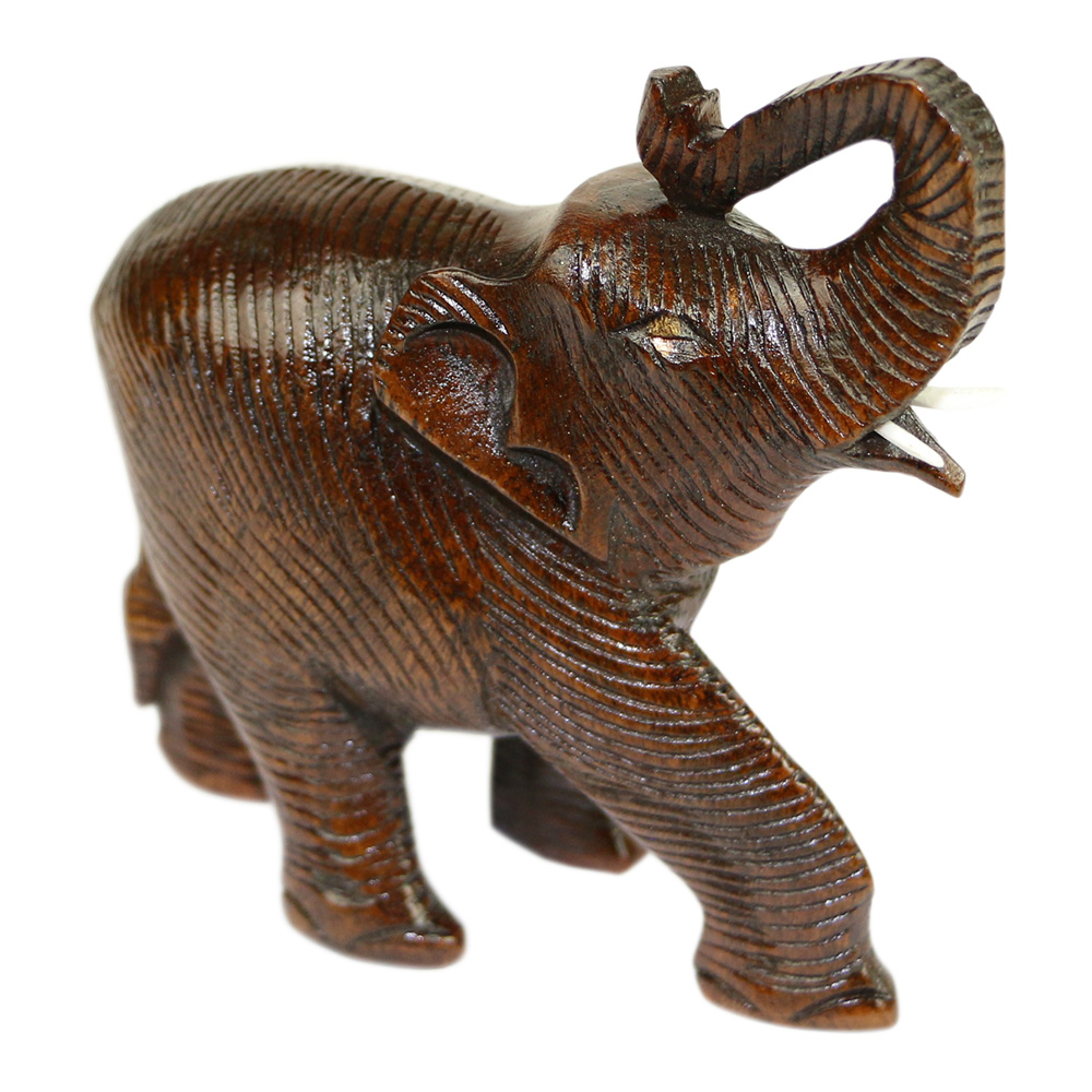 Houten Olifant Groetend Bruin (12 x 10 x 4 cm)