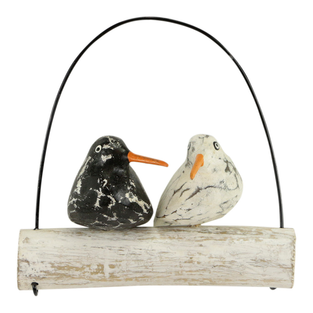 Hangende Houten Decoratie Koppel Vogels Zwart Wit