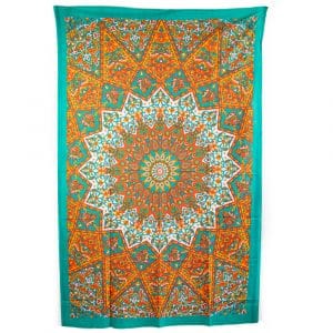 Authentiek Wandkleed Mandala Katoen Oranje/ Blauw (215 x 135 cm)