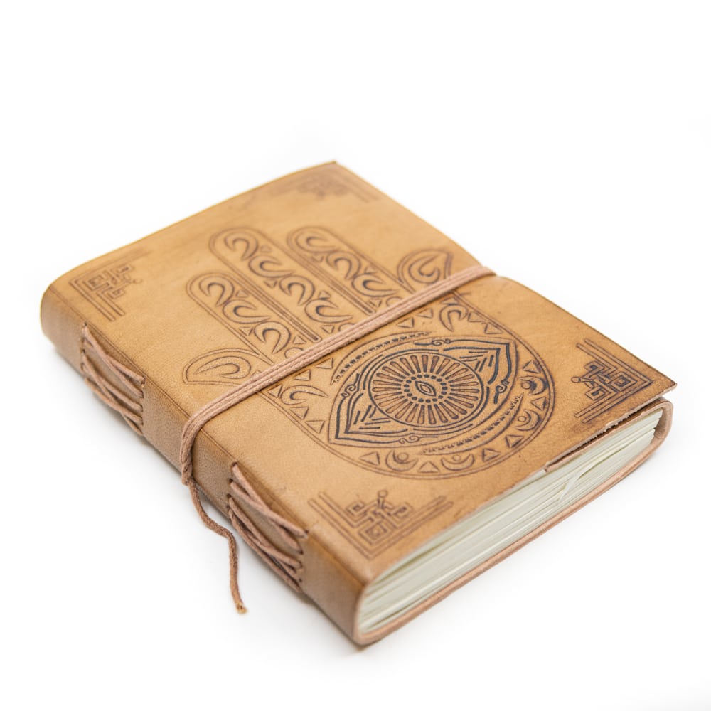 Spiritueel Notitieboekje Leer met Hamsa Hand (17,5 x 13 cm) - Handgemaakt