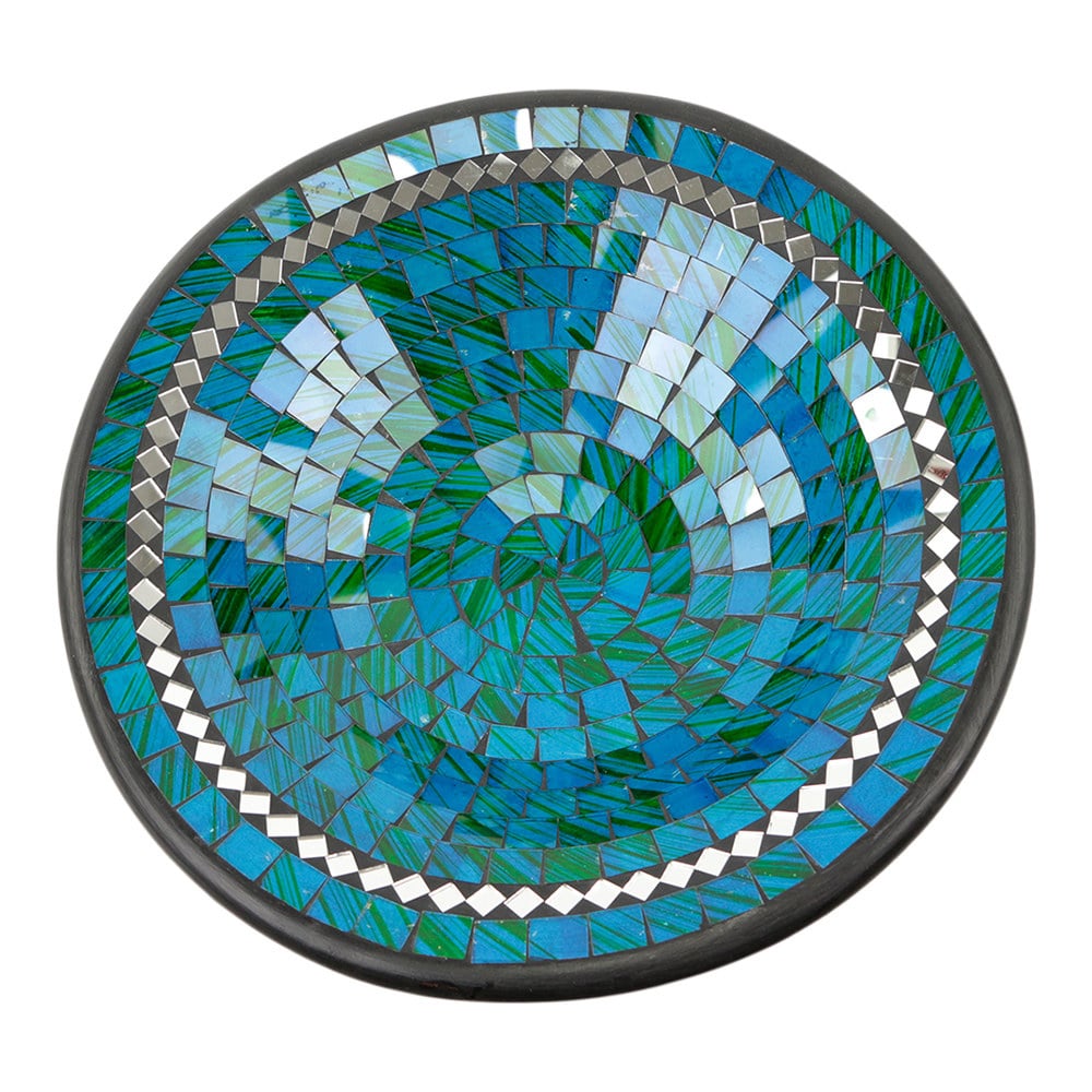 Kom Mozaïek Blauw en stukjes Spiegel (37 x 37 x 10 cm)