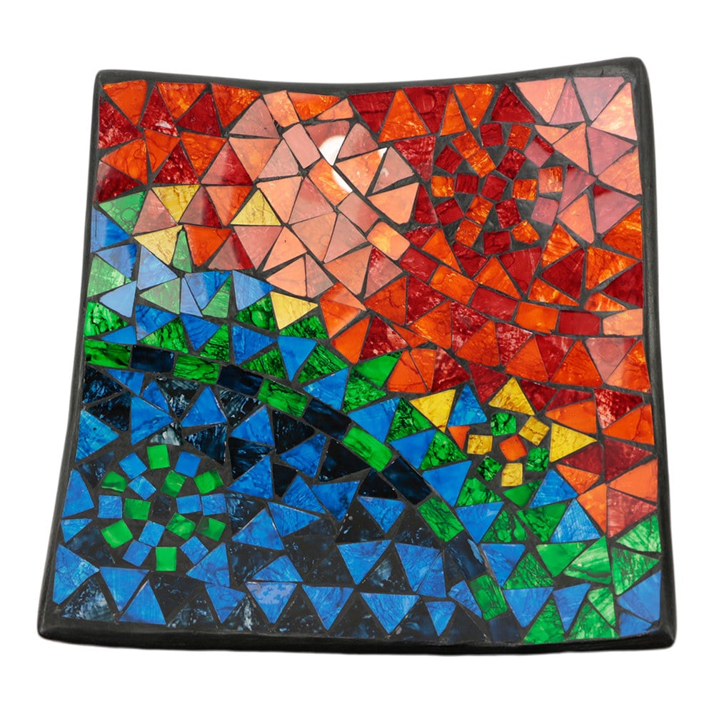 Vierkante Schaal Mozaïek Regenboogkleuren (24 x 24 x 6 cm)