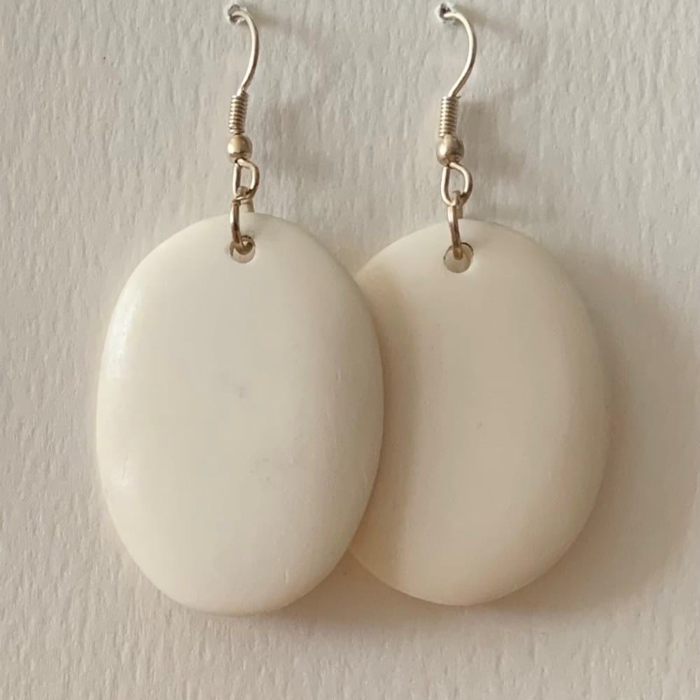 Oorhangers van Yakbeen Ovaal Wit (2,1 x 4,5 cm)