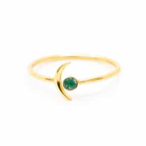 Geboortesteen Maan Ring Smaragd Mei - 925 Zilver - Verstelbaar