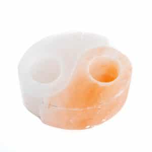Zoutsteen Waxinelichthouder Oranje / Wit Yin Yang ca. 12 x 12 cm