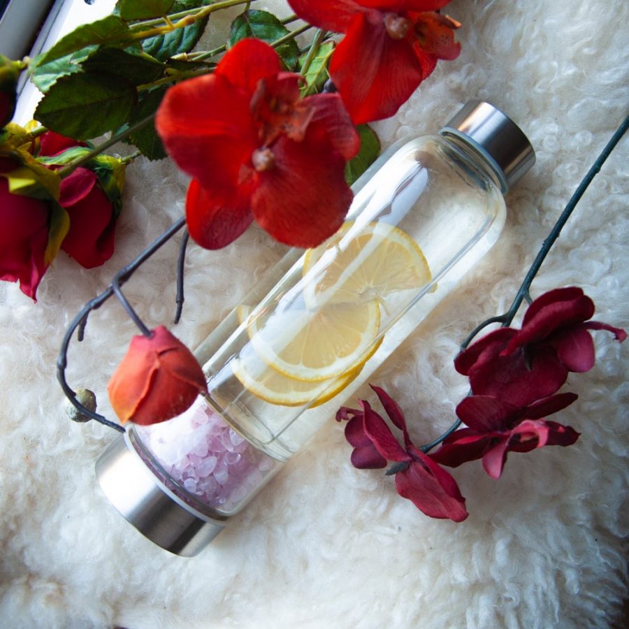 edelsteen waterfles roze kwarts