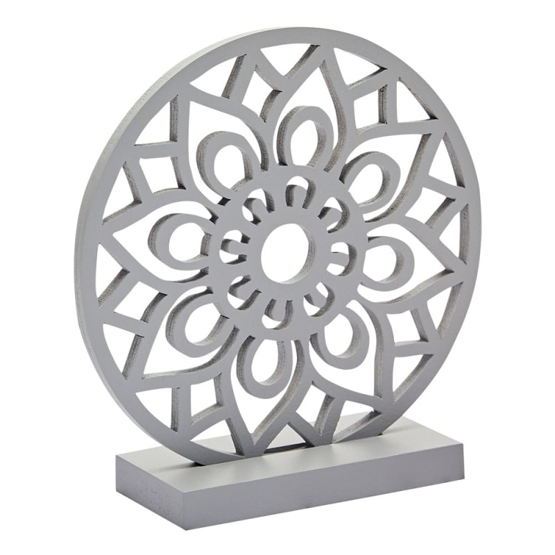 Decoratie Houten Standaard Mandala van Geluk Grijs - 14,5 cm