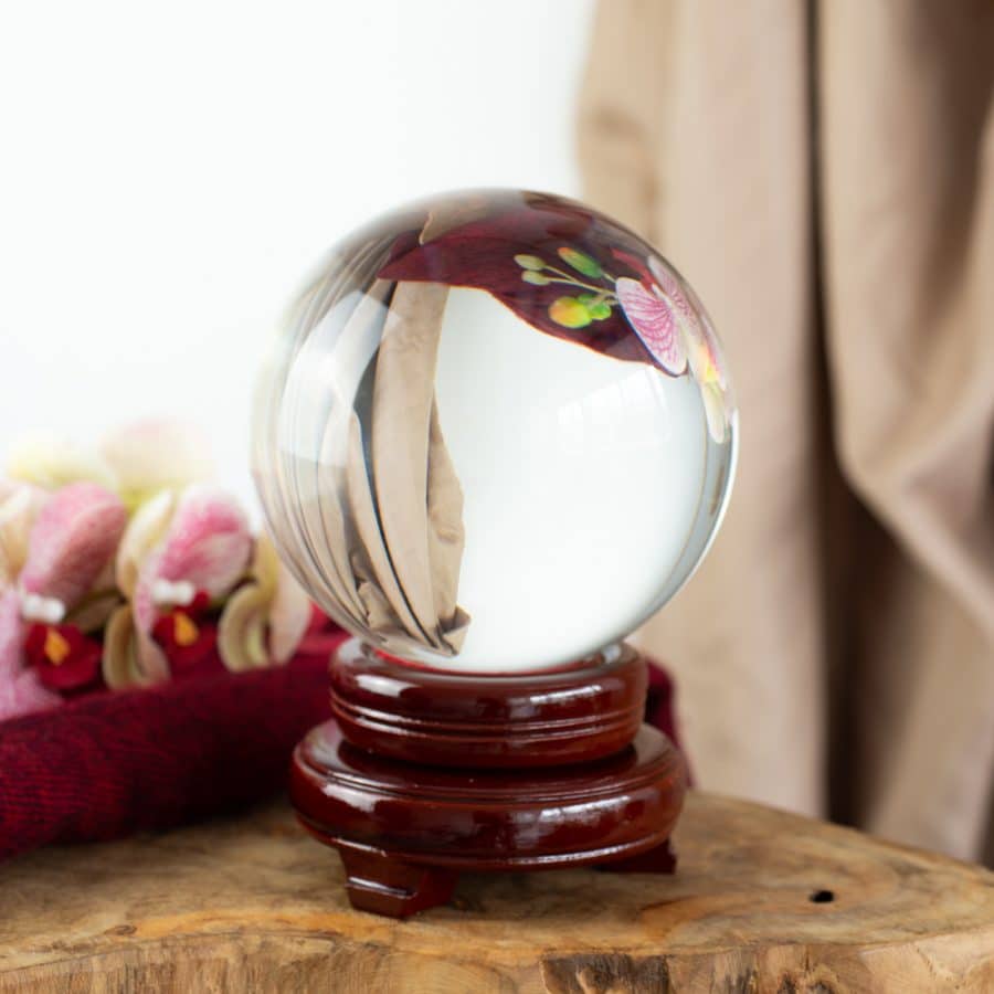 feng shui kristallen bol met houten voet 120 mm
