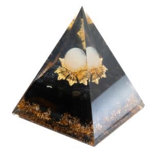 Orgonite Piramide Zwarte Toermalijn met Kwarts Bol in Lotusbloem (80 mm)