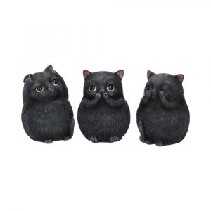 Nemesis Now Beelden Zwarte Kat Set van 3 - Horen Zien Zwijgen (8.5 cm)