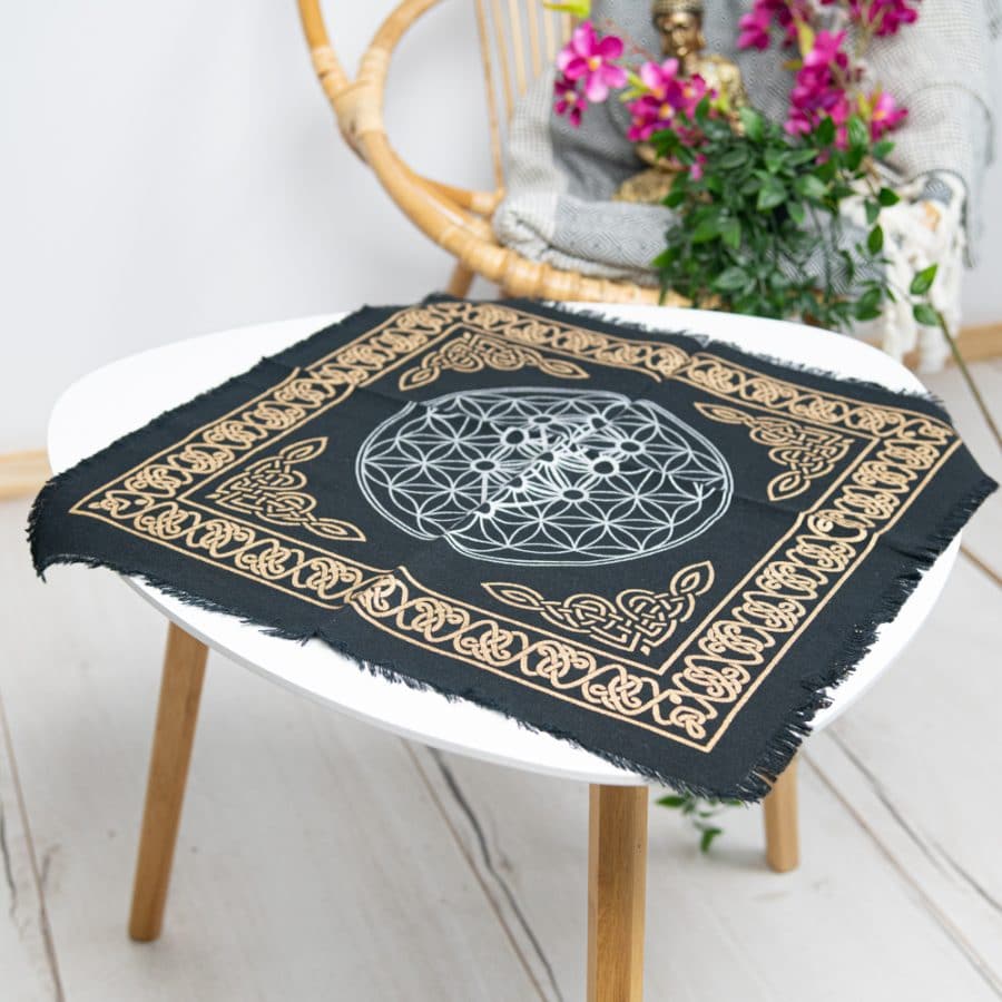 Katoenen Altaarkleed Flower of Life Metatron Goud- en Zilverkleurig 