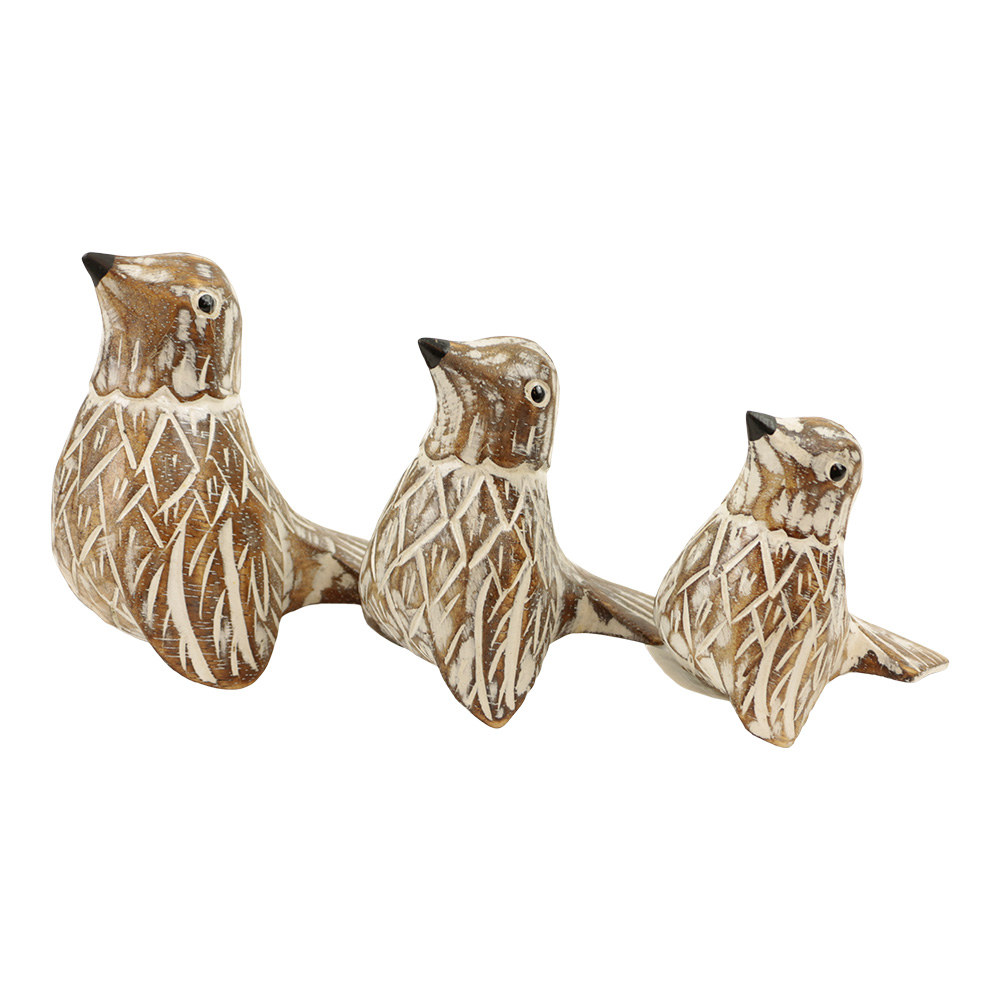 Houten Vogels White Wash - Set van 3