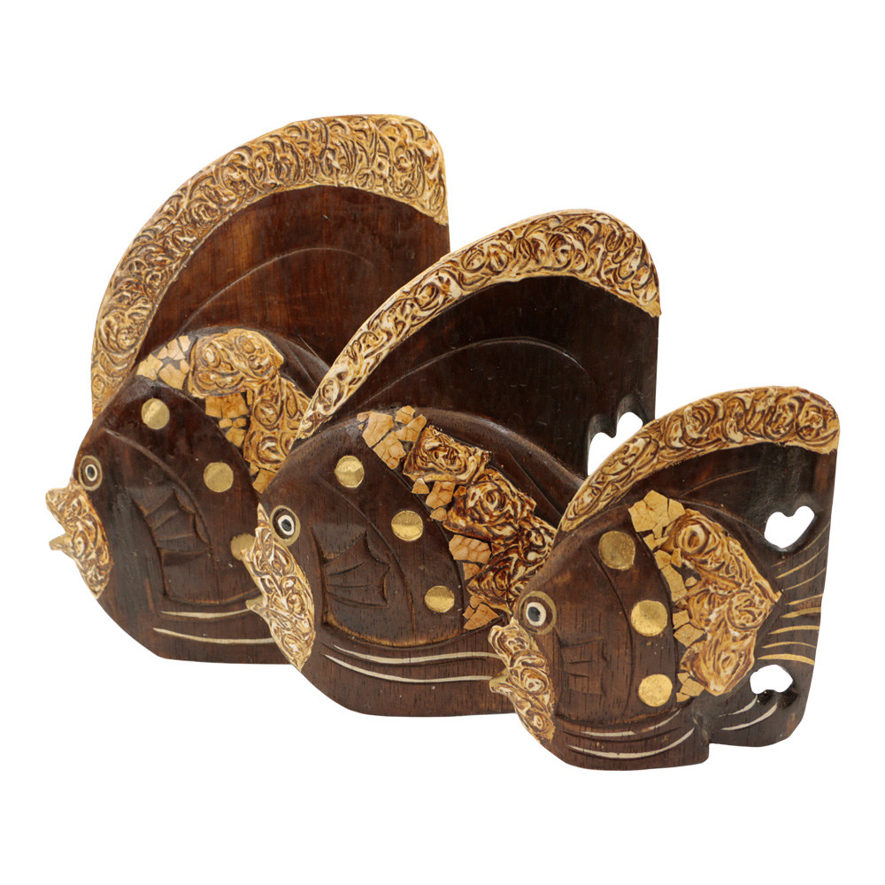 Set van 3 Tropische Vissen - Hout & Goud ( 25 / 20 / 15 cm)