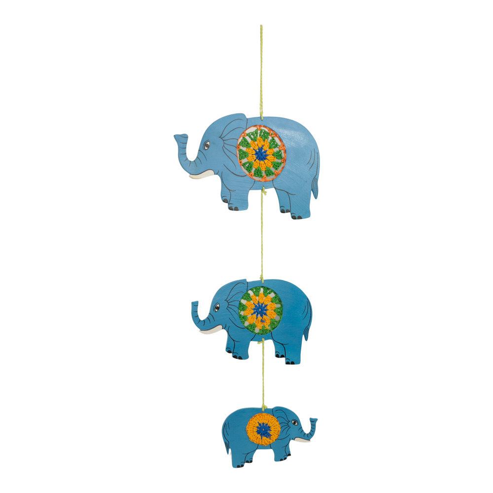 Hanger Ornament Houten Olifant Blauw
