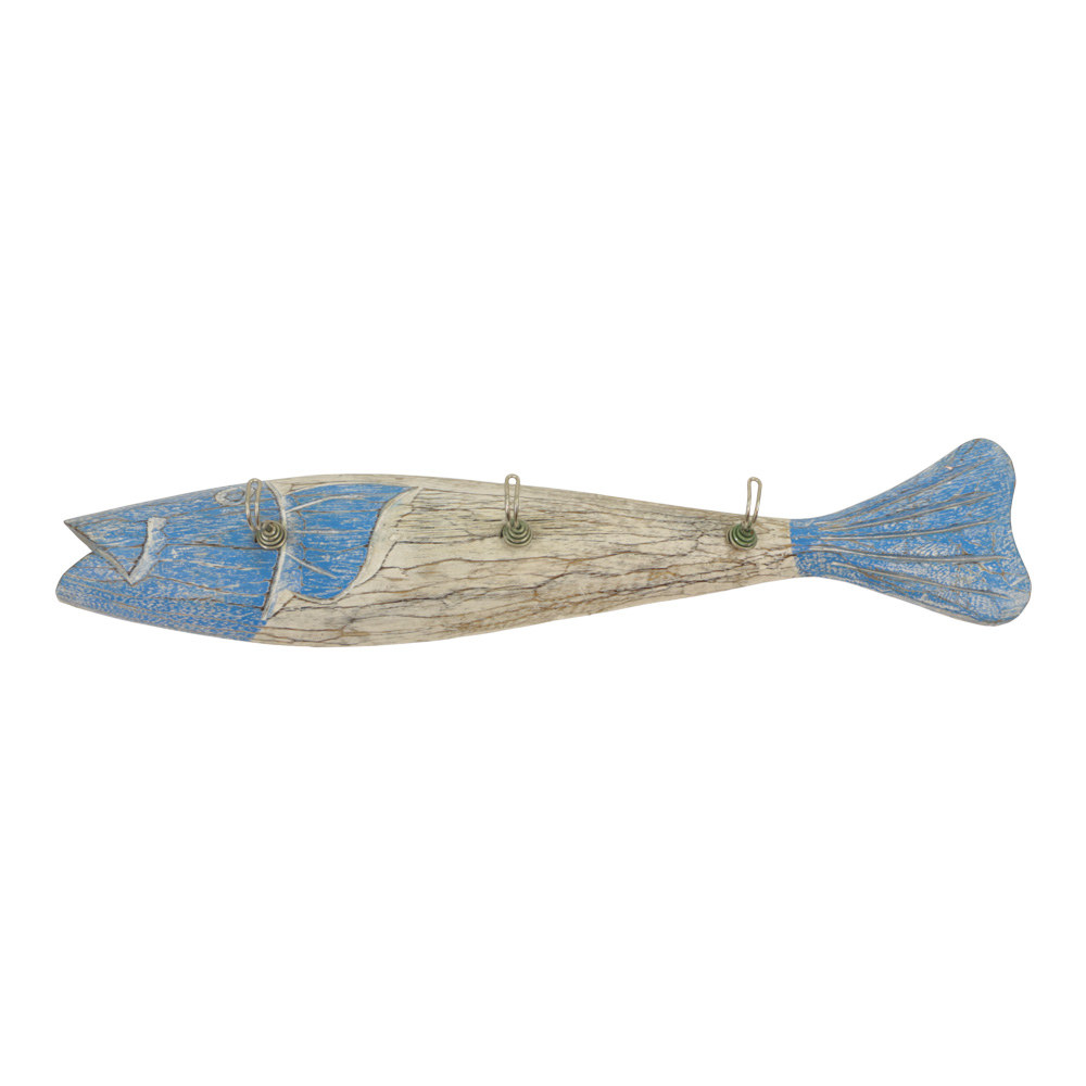Houten Kapstok Vis Blauw (ca. 55 x 10 cm)