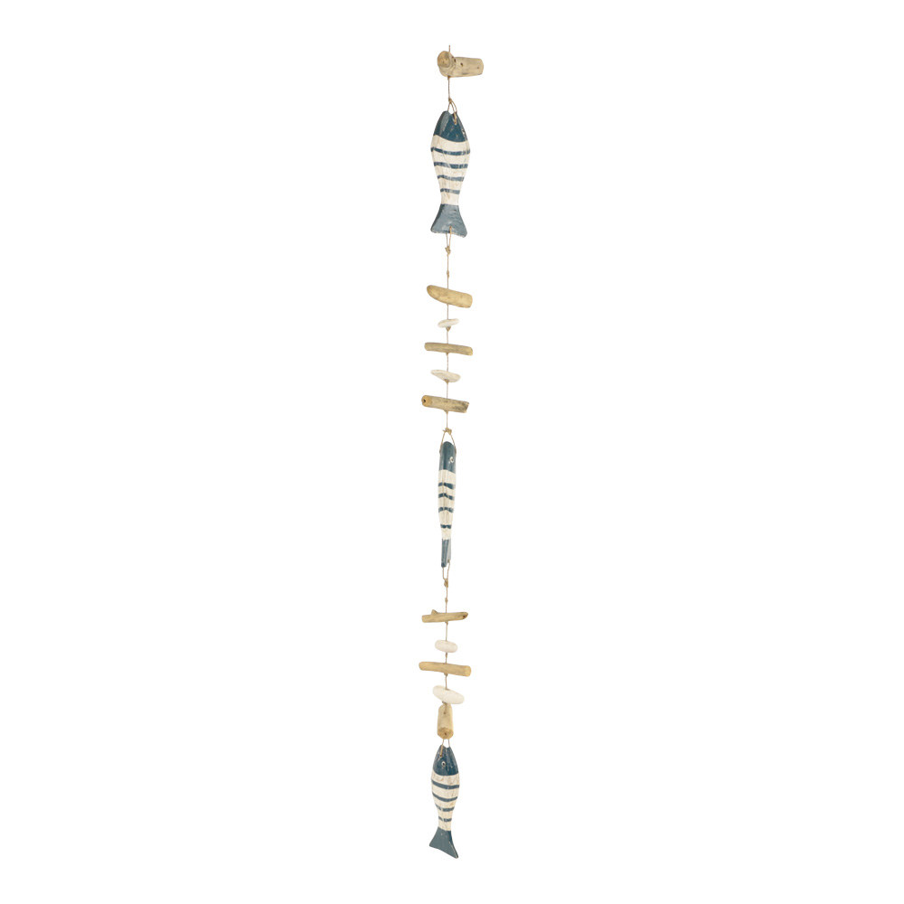 Houten Decoratiehanger Hout & Visjes - Blauw & Wit Gestreept (ca. 120 x 6 cm)