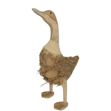 Houten Beeld Eend - Omhoog Kijkend - Naturel (ca. 45 x 20 x 15 cm)