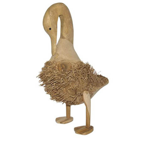 Houten Beeld Eend - Neerwaarts Kijkend - Naturel (ca. 43 x 26 x 10 cm)