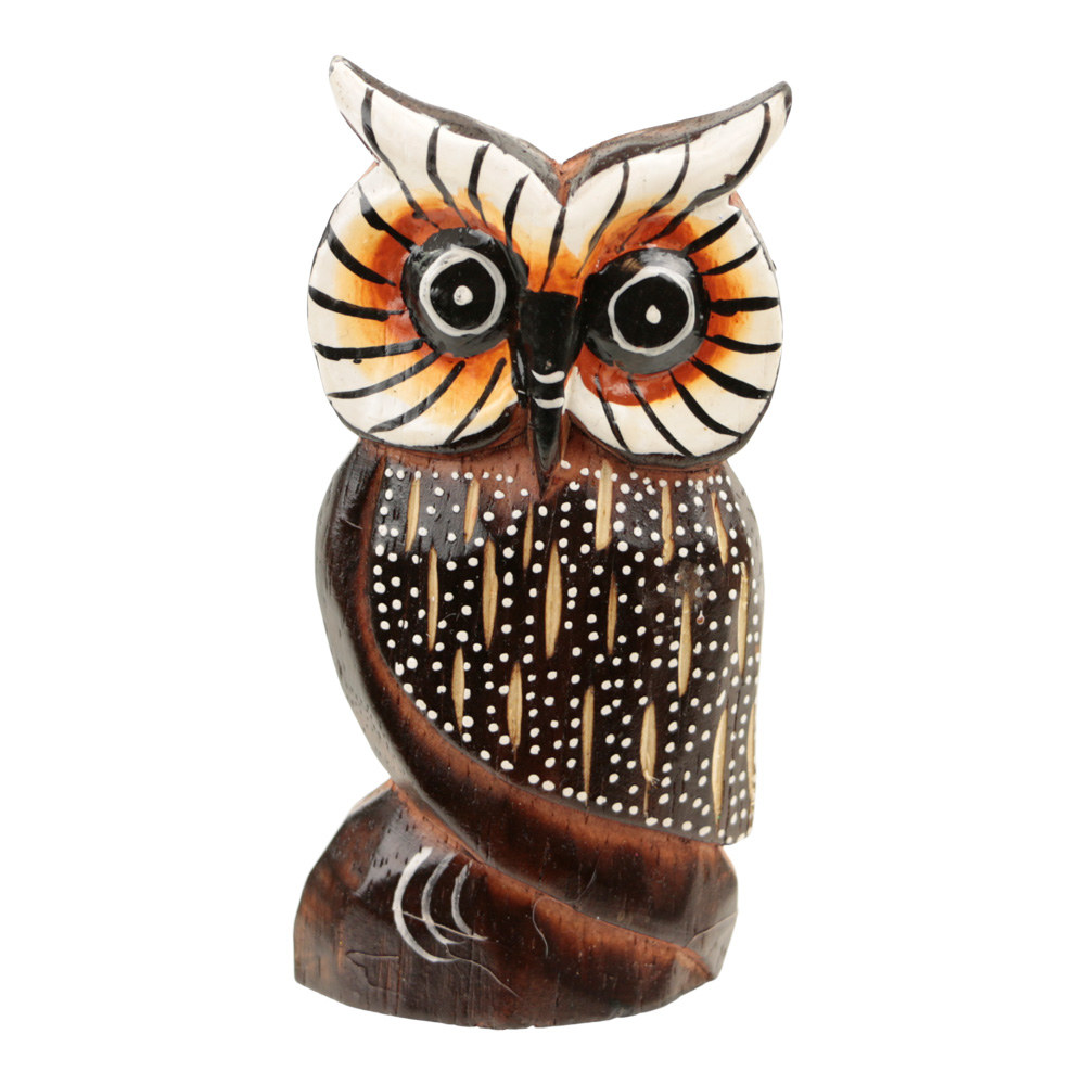 Houten Uil - Lijnen & Stippen - Naturel (ca. 10 x 5 cm)