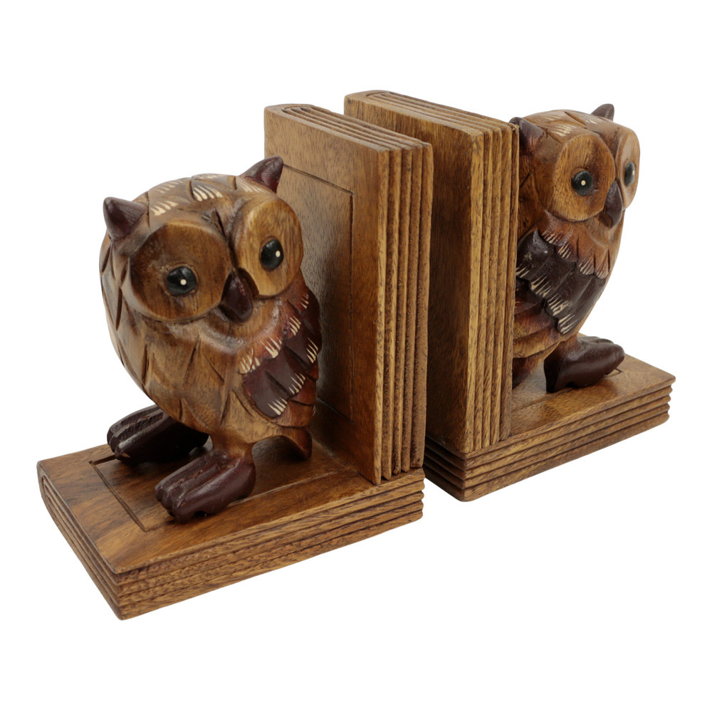Boekensteun Houten Uil (ca. 28 x 17 x 10 cm)