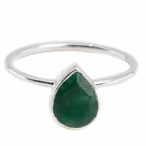 Edelsteen Ring Smaragd (gekleurd) - 925 Zilver - Peervorm (Maat 17)