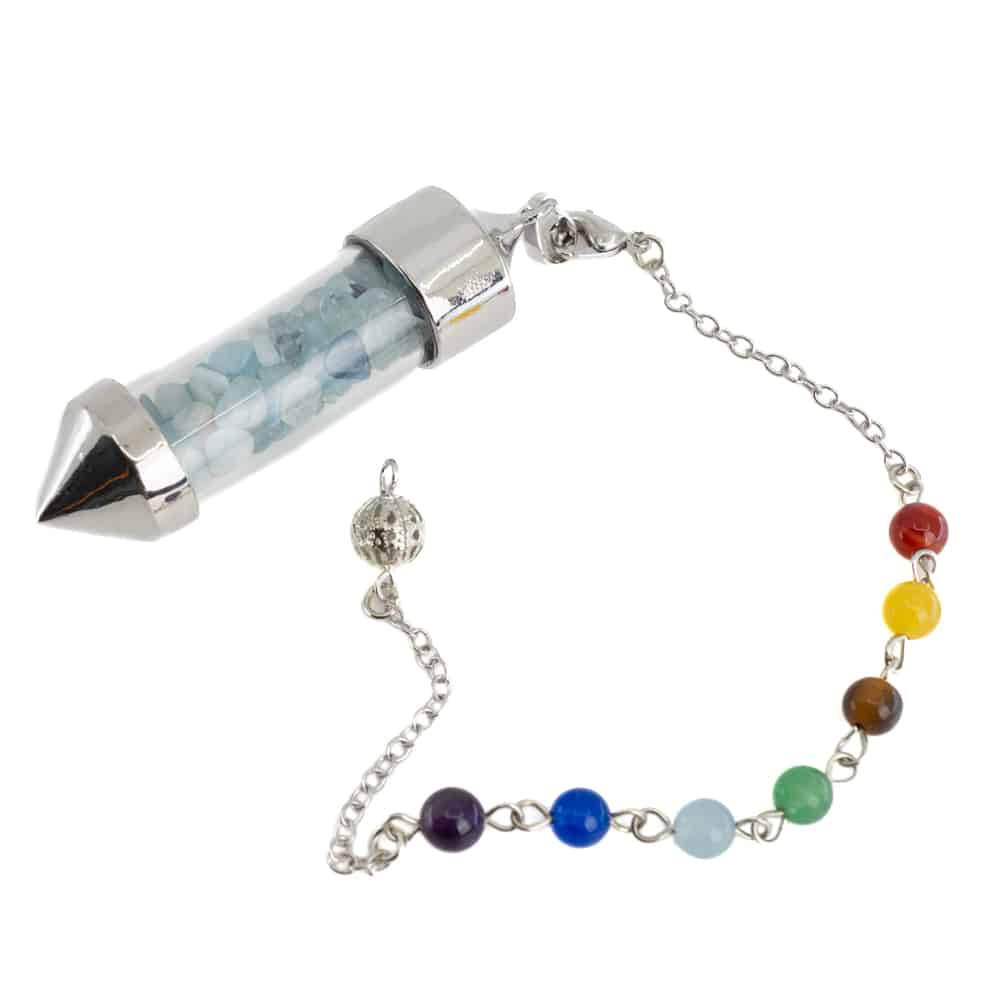 Pendel Edelsteen Aquamarijn Capsule met 7 Chakra Kralenketting