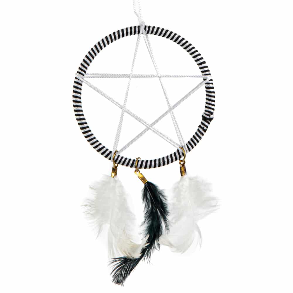 Handgemaakte Dromenvanger- Zwart & Wit - Pentagram