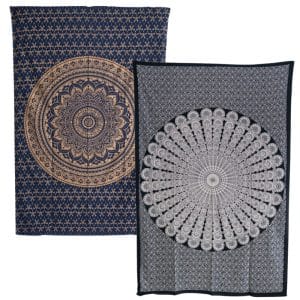 Authentieke Wandkleden Set met Blauwe en Zwarte Mandala's - Bundel