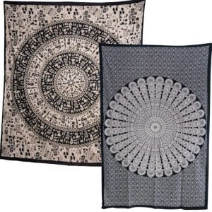 Authentieke Mandala Wandkleden Set (Zwart-Wit) - Bundel