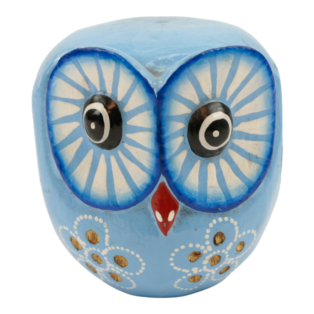 Houten Beeld Uil Blauw (10 cm)
