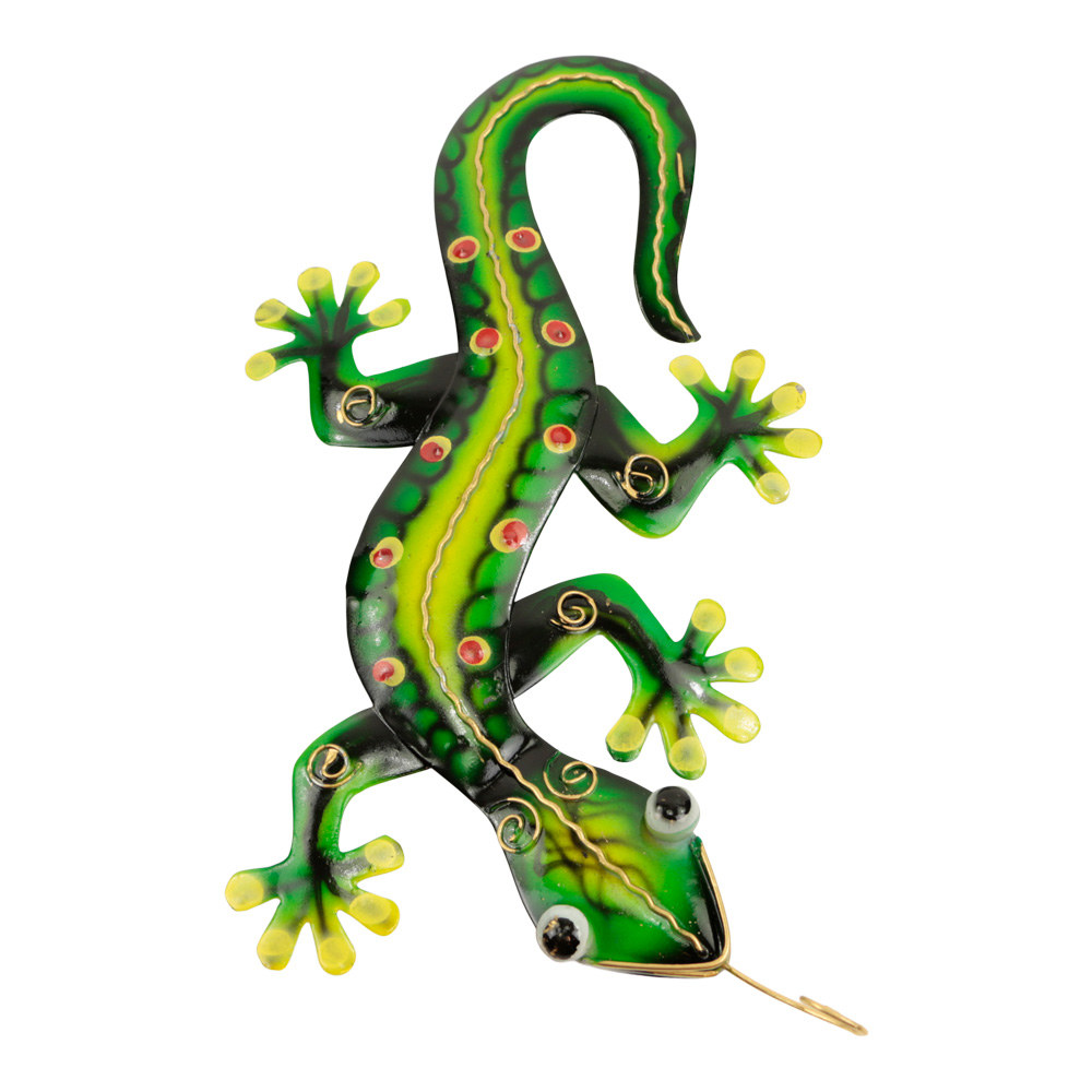 Wanddecoratie Metalen Gekko Groen met Stippen (27 cm)