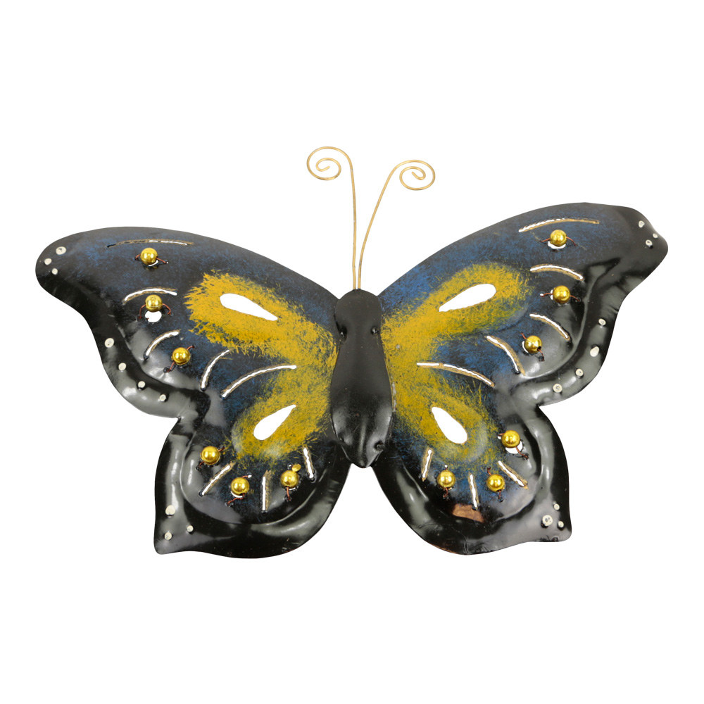 Metalen Wanddecoratie Vlinder - Zwart met Stippen (ca. 30 x 22 cm)