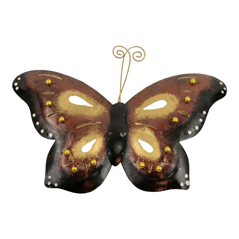 Metalen Wanddecoratie Vlinder - Bruin met Stippen (ca. 30 x 22 cm)