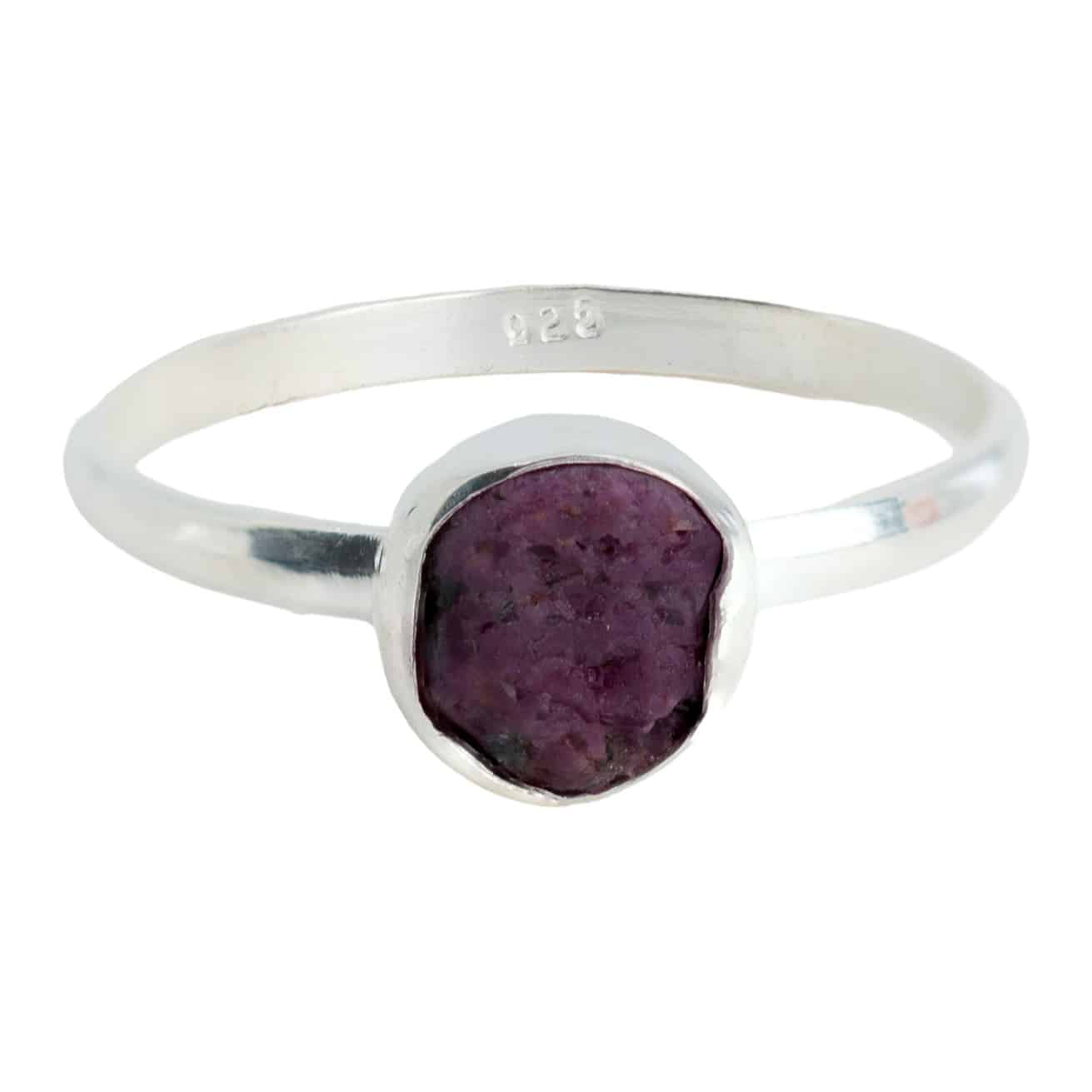 Geboortesteen Ring Ruwe Robijn Juli - 925 Zilver