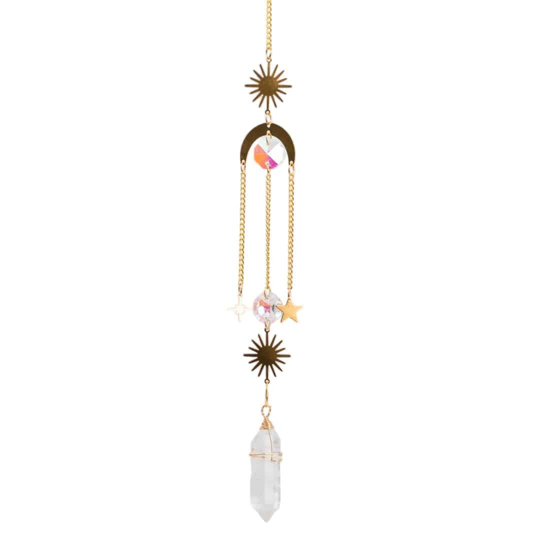 Edelsteen Regenboog Hanger - Zon en Maan - Bergkristal (40 cm)