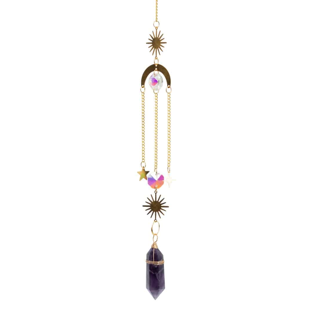 Edelsteen Regenboog Hanger - Zon en Maan - Amethist (40 cm)