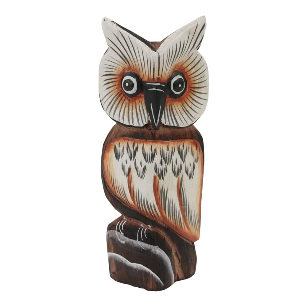 Handgeschilderde Houten Uil - Naturel (ca. 22 x 9 cm)