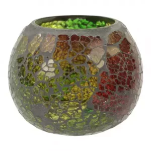 Waxinelichthouder - Gebroken Glas - Groen & Rood (ca. 9,5 x 7 cm)