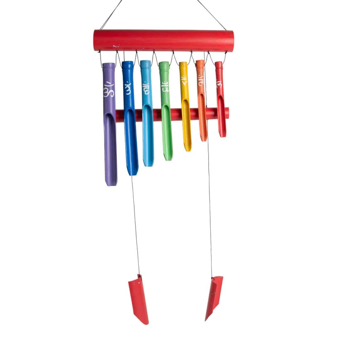 Windorgel Bamboe - Rood & 7 Chakra&apos;s (ca. 100 x 34 cm)