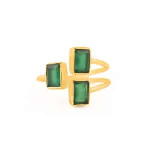Vergulde Gouden Ring met Drie Groene Onyx Edelstenen
