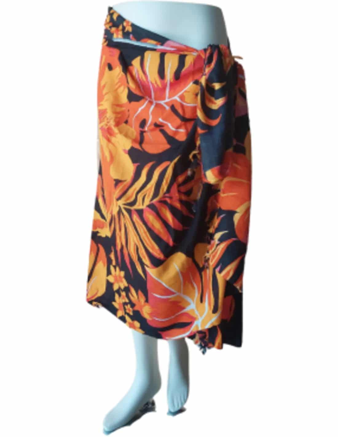 Sarong - 006 - Bloemen en bladeren oranje