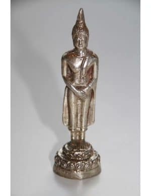 Zwaar Bronzen Boeddha Beeldje Verzilverde Toplaag Dagbeeldje Zondag