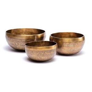 Gegraveerde Handgemaakte Bronzen Klankschaal uit Nepal, 3100-3400 gram