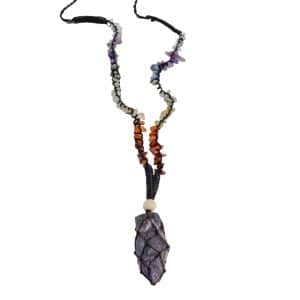 Ruwe Edelsteen Hanger Amethist met Chakra Ketting